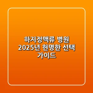 하지정맥류 병원, 2025년 현명한 선택 가이드