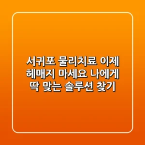서귀포 물리치료, 이제 헤매지 마세요! 나에게 딱 맞는 솔루션 찾기