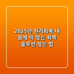2025년 원기회복, 내 몸에 딱 맞는 회복 솔루션 찾는 법