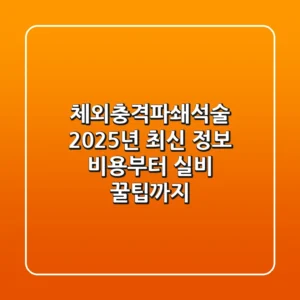 체외충격파쇄석술: 2025년 최신 정보, 비용부터 실비 꿀팁까지!