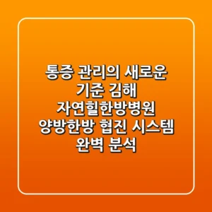 "통증 관리의 새로운 기준", 김해 자연힐한방병원 양방·한방 협진 시스템 완벽 분석