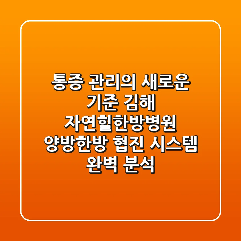 "통증 관리의 새로운 기준", 김해 자연힐한방병원 양방·한방 협진 시스템 완벽 분석