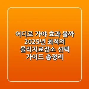 "어디로 가야 효과 볼까", 2025년 최적의 물리치료장소 선택 가이드 총정리