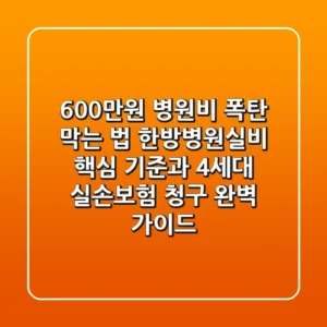 "600만원 병원비 폭탄 막는 법", 한방병원실비 핵심 기준과 4세대 실손보험 청구 완벽 가이드