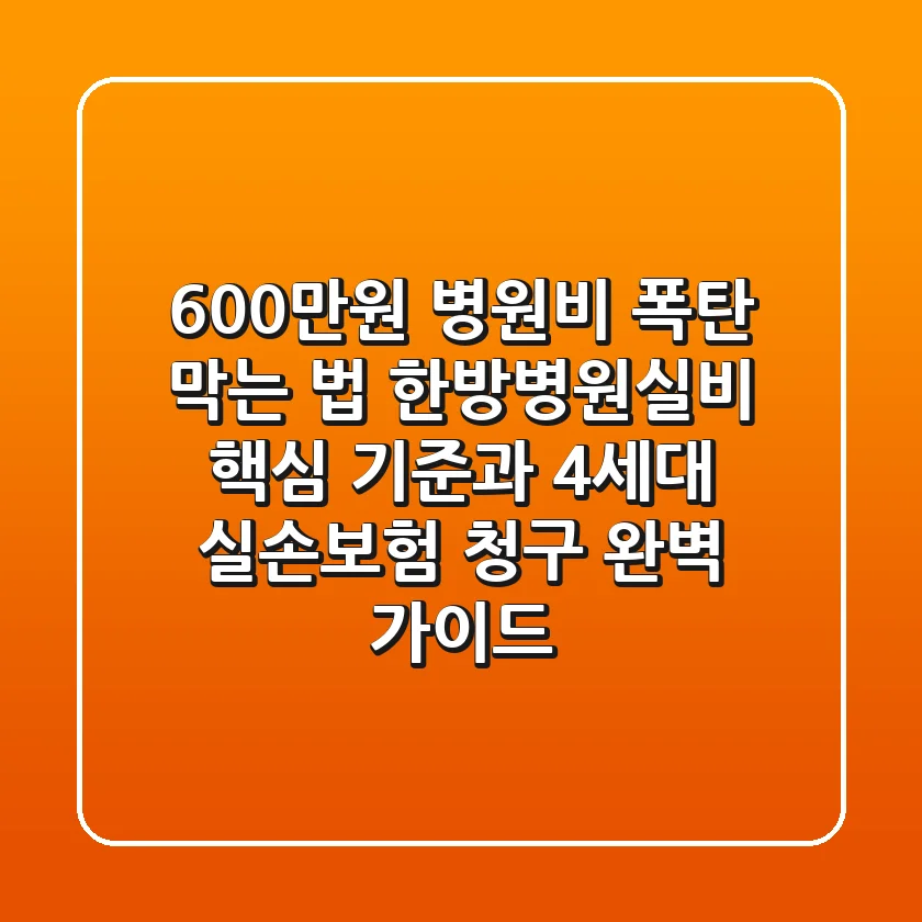 "600만원 병원비 폭탄 막는 법", 한방병원실비 핵심 기준과 4세대 실손보험 청구 완벽 가이드