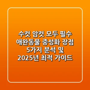"수컷 암컷 모두 필수", 애완동물 중성화 장점 5가지 분석 및 2025년 최적 가이드
